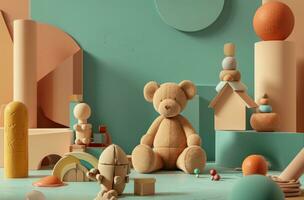 AI generated toys, bears and toys in the foreground photo