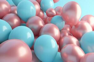 AI generated many blue and pink balloons are floating in the air photo