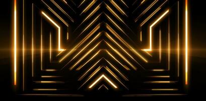 AI generated neon lines in gold colors on black background, photo