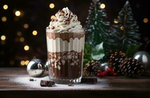 AI generated a chocolate drink made of crushed chocolate and covered with cream photo