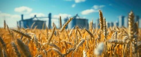 AI generated a field of harvested wheat with a silo photo