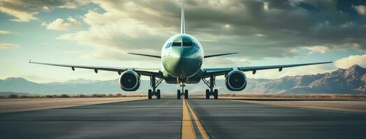 AI generated a jet airplane taxiing down the runway photo