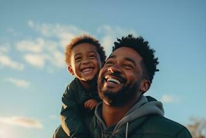 AI generated a man and child are in the air on a cloudy day photo