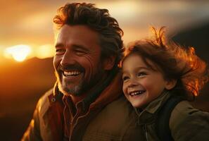 AI generated a man and child are in the air on a cloudy day photo