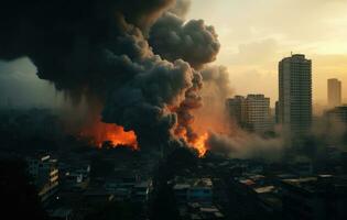 AI generated a view of smoke and smoke rising on a city photo