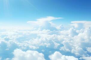 AI generated aerial view of white clouds near blue sky over skyline above the clouds photo