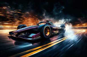 AI generated image of racing car driving on the track at night photo