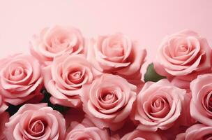 AI generated pink roses are around a pink background photo