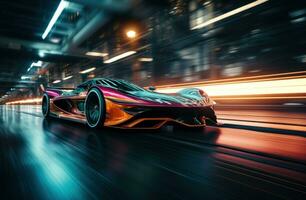 AI generated racing car racing at night photo