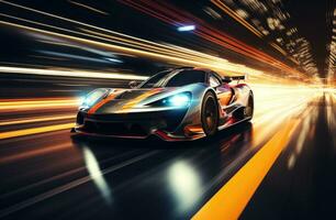 AI generated racing car racing at night photo