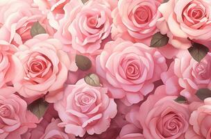 AI generated pink roses are around a pink background photo