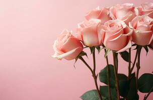 AI generated pink roses are around a pink background photo