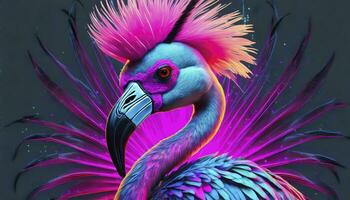 AI generated Feathered Rebel Punk Rock Flamingo Sporting a Stylish Mohawk, Redefining Avian Coolness with Attitude and Flair. photo