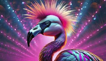 AI generated Feathered Rebel Punk Rock Flamingo Sporting a Stylish Mohawk, Redefining Avian Coolness with Attitude and Flair. photo