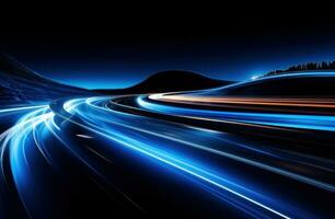 AI generated the light trails of cars on the road are in dark and blue photo