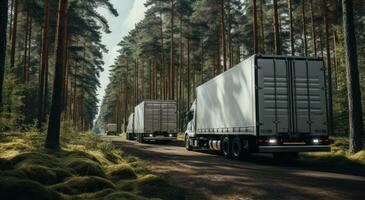 AI generated two trailers are on the road next to some trees photo