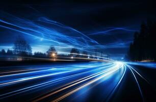 AI generated the light trails of cars on the road are in dark and blue photo