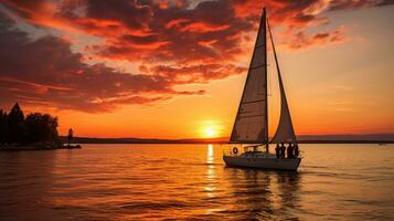 AI generated A couple on a sailboat, enjoying the beautiful sunset photo