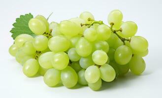 AI generated whole bunch white grape on white background photo