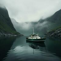 AI Generated a boat floating on the green water on the western coast photo