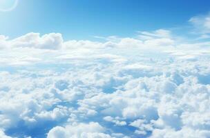 AI generated aerial view of white clouds near blue sky over skyline above the clouds photo