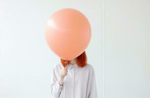 AI generated a woman holding a person's orange balloon. photo