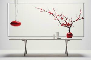 AI generated a white table with red lantern hanging over it, photo