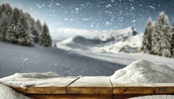 AI generated Winter Wonderland Workspace. A Desk Blanketed in Snow, Creating a Scene of Tranquility and Embracing the Serenity of Winter. photo