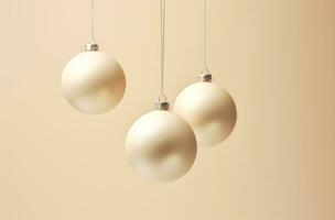 AI generated christmas baubles on a beige background photo