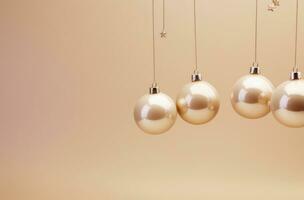 AI generated christmas baubles on a beige background photo