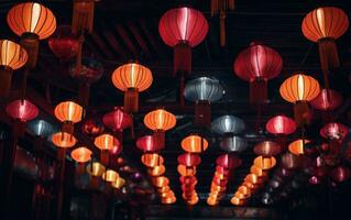 AI generated an image of paper lanterns on a walkway, photo