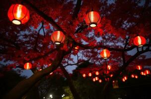 AI generated an image of paper lanterns on a walkway, photo