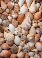 ai generado un imagen de un grande grupo de mar conchas foto