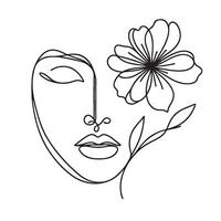 minimalista cara con flor línea Arte vector