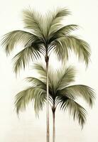 AI generated three lone palm trees are placed together, with linterna and white background photo