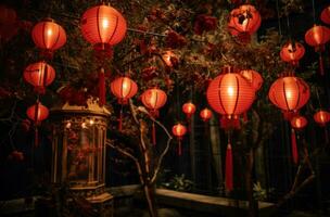 AI generated an image of paper lanterns on a walkway, photo