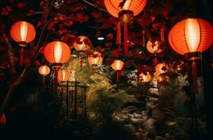 AI generated an image of paper lanterns on a walkway, photo