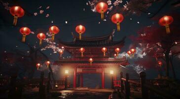 AI generated chinese calendar night firework lanterns photo
