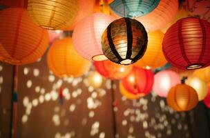 AI generated an image of paper lanterns on a walkway, photo