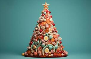 AI generated christmas tree made of candy and spices, photo