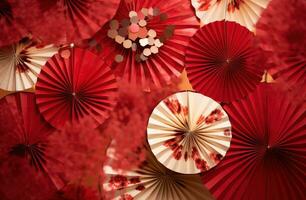 AI generated decorating with paper fans, paper lanterns or paper streamers, photo