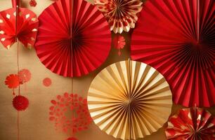 AI generated decorating with paper fans, paper lanterns or paper streamers, photo