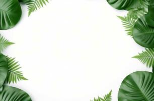 AI generated circular tropical leaves, white background photo