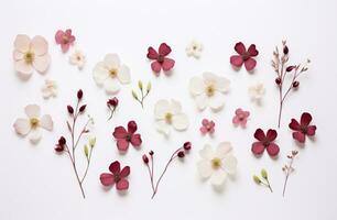 AI generated flowers are arranged on top of a white background photo