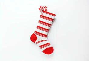 AI generated christmas sock isolated on white with candy canes, photo