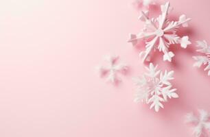 AI generated christmas snowflakes on pink background, photo