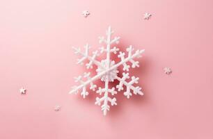 ai generado Navidad copos de nieve en rosado fondo, foto