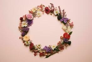 AI generated fresh flower wreath, photo