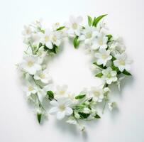 AI generated floral wreath with flowers on it on a white photo