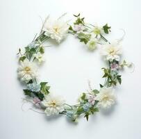 AI generated floral wreath with flowers on it on a white photo